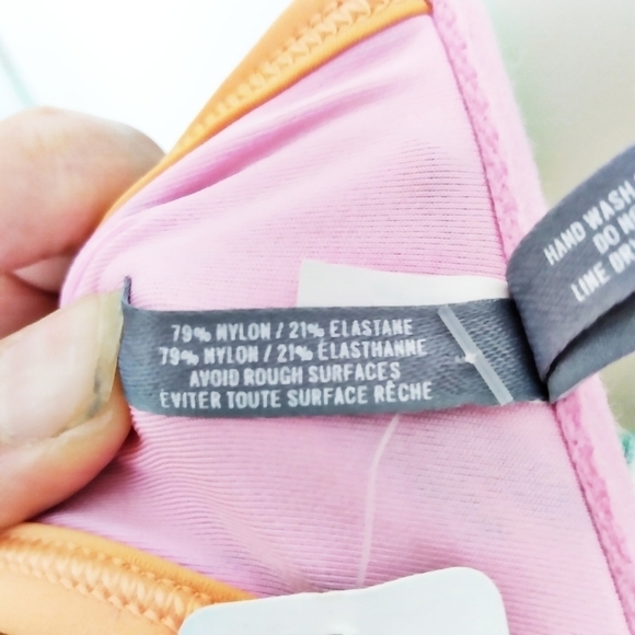 aerie Brooke Pink and Orange Tropical Print Push Up Halter Bikini Top Size 34D - Picture 7 of 8